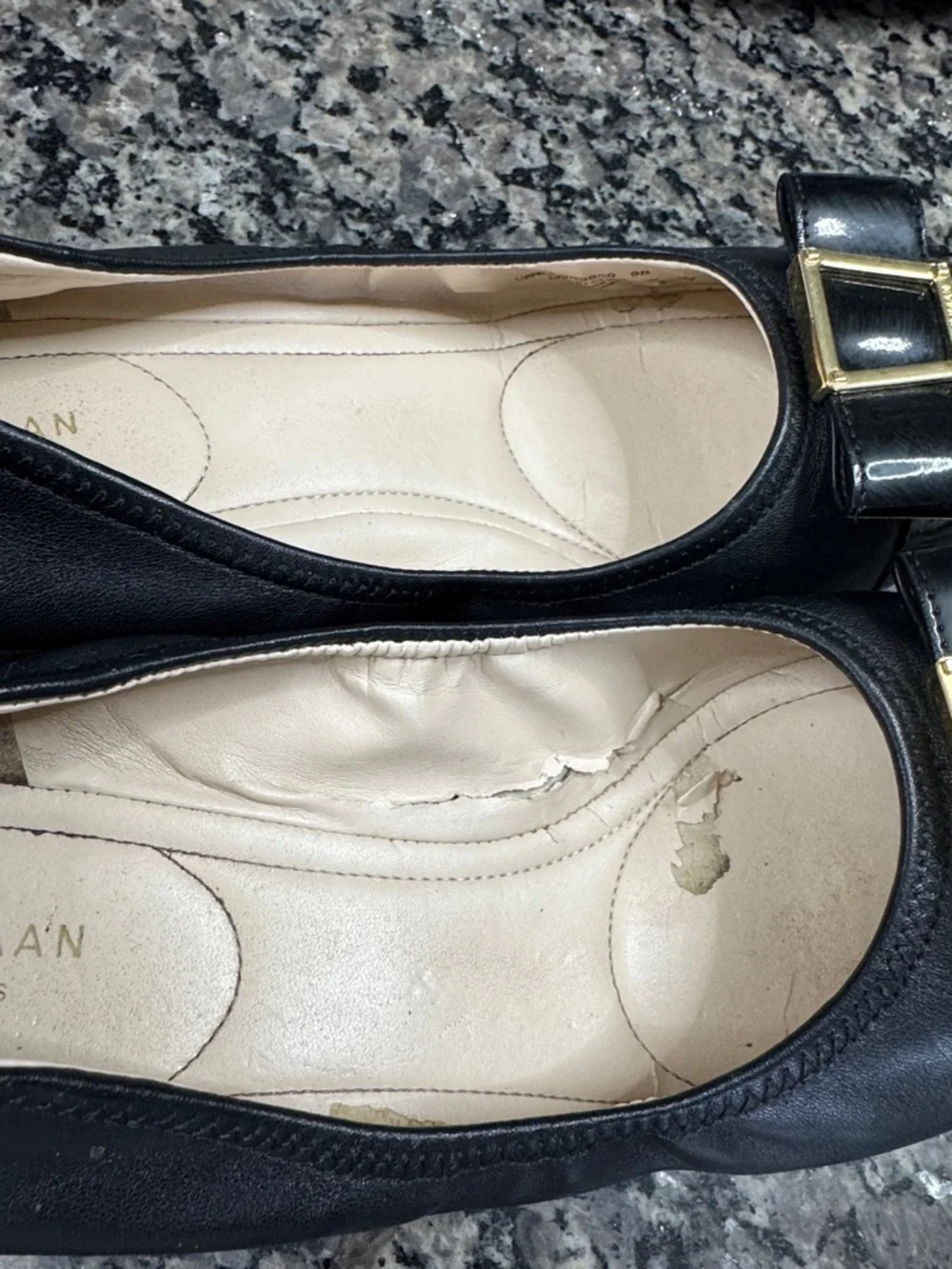 Cole Haan Black leather Wedge ballet Flats with Gold Bow Detail 9